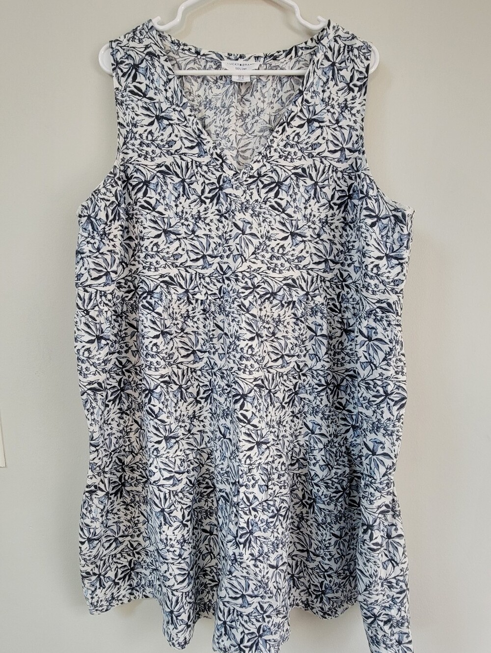 Lucky Brand Blue Floral Linen Tiered Babydoll Dress Women Size 1x Boho Resort